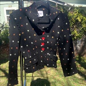 Moschino Women's Black Floral Jacket with Heart Buttons
